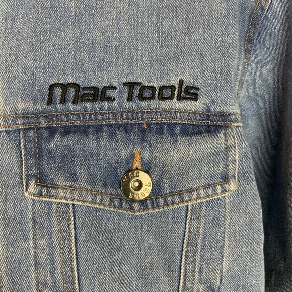 Mac Tools Denim Trucker Jacket Mens L Embroidered Racing Auto Mechanic Style - Picture 4 of 9
